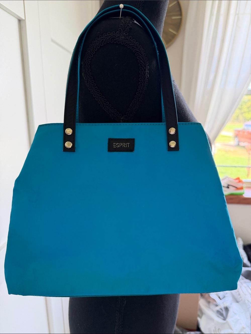 Esprit Teal Blue Tote Bag with Black Handles